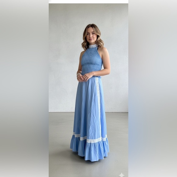 Vintage Irving Nader Montreal Blue Lace Trim Maxi Skirt with matching Halter. - Picture 1 of 6